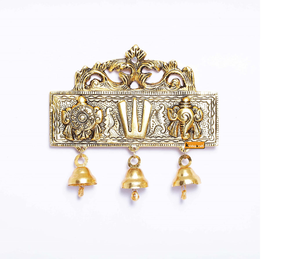 KridayKraft Tirupati Door Hanging Shankh Chakra Namah Latkan Gold Plating Antique Decorative for Home,Office & Room,Showpiece Figurines,Religious Idol..., 15 cm , 3 cm