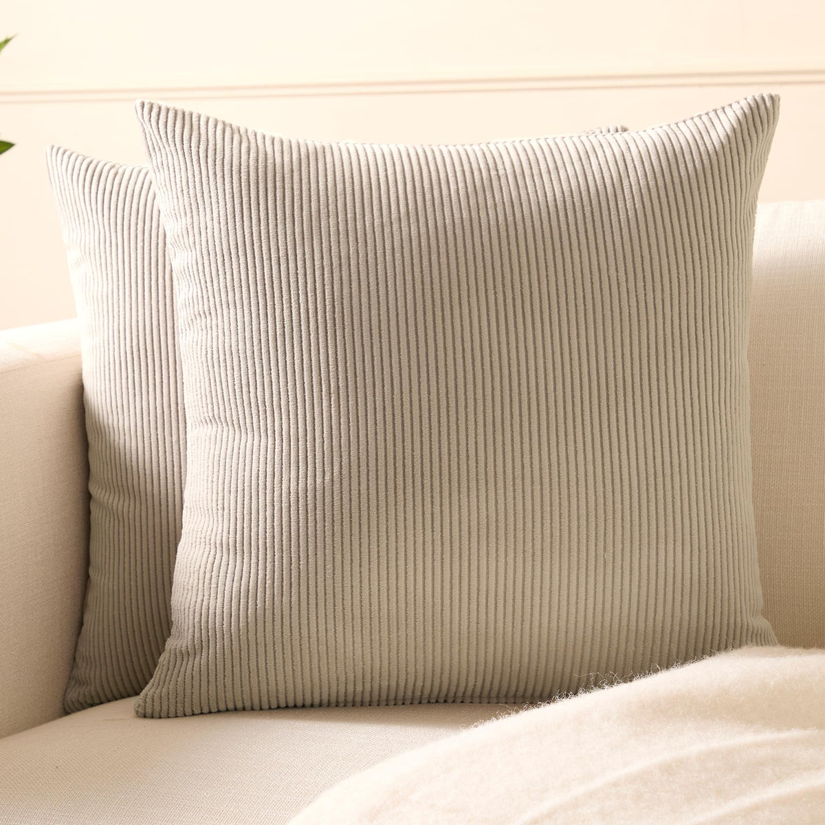 Encasa XO Corduroy Cushion Covers, Boho Pillow Covers, No Inserts Grey