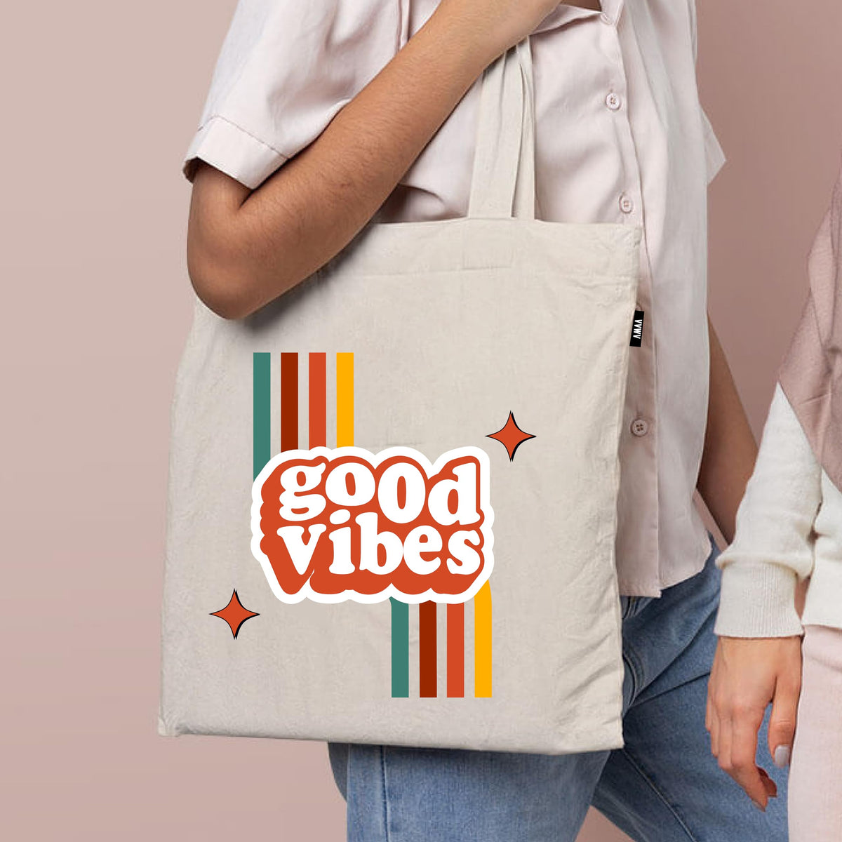 VVWV Tote Bag | 100% Organic Cotton Shopping | Grocery | Tote Bag Women Office College Grocery Vegetable Bags Market, Canvas Tote Bag 15kgs Capacity 13 x 15.7 Inch (Good Vibes)