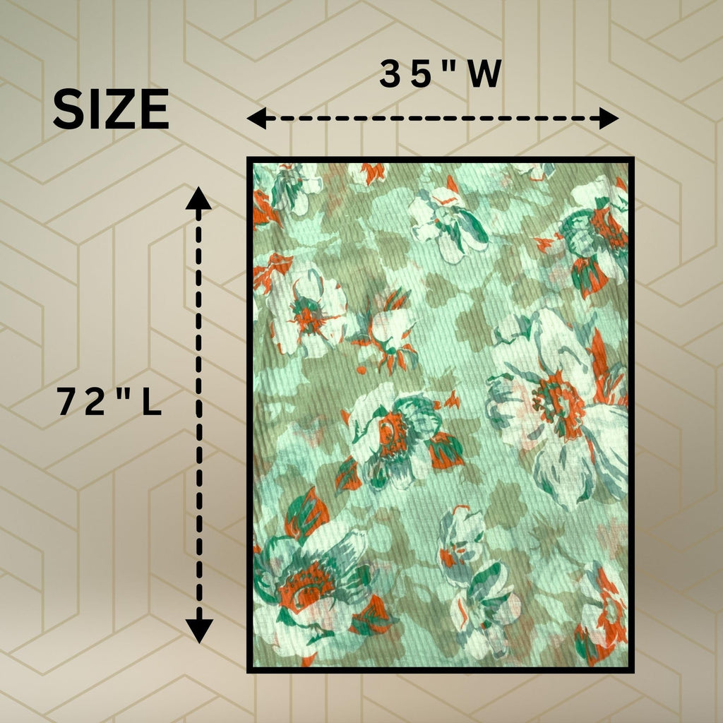 Scarf Woman Pleated Floral Print Mal Mal Cotton Scarves | Hijab Scarf | Headscarf | Neck Scarf | Stoles | Wraps (Green)