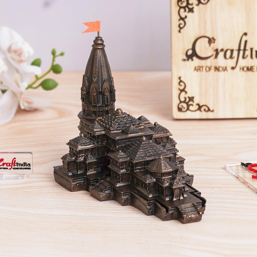 eCraftIndia Shri Ram Mandir Ayodhya Model | Ayodhya Ram Mandir Temple for Home Office | Home Temple Pooja Mandir | Ayodhya Ram Mandir Model Gift for Housewarming Diwali Ram Navami (Resin, Copper)