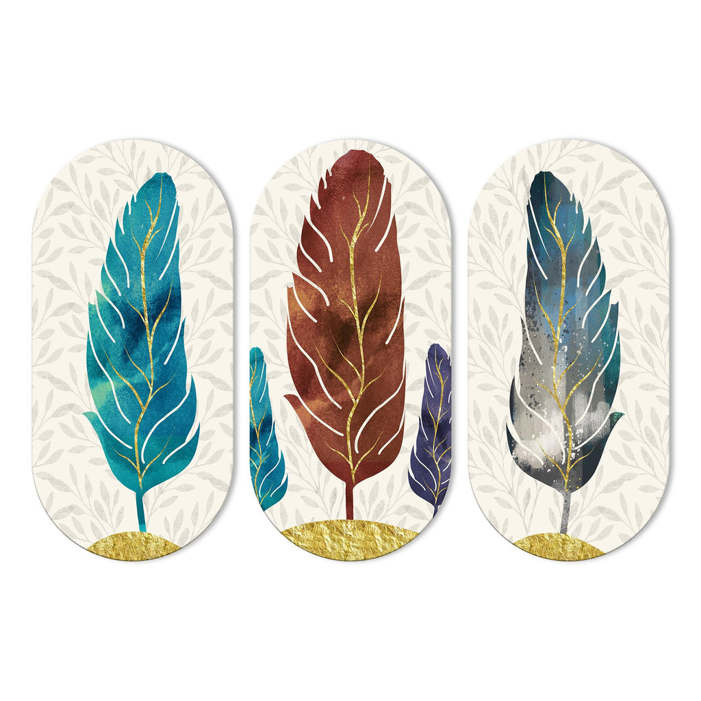 Artvibes Feather Wooden Art Decoration Item for Home | Graphic Artwork | Decoration Wall Hanging Items | Wall Sculpture | Wall Illustrations | Aesthetic Wall Art | Ideal Gifts (WH_9014N), Set of 3
