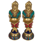 Artvarko Brass Deep Laxmi Pair (Set of Two) Deeplaxmi Devi Meenakshi Diya Lady Holding Oil Lamp Diwali Gift Multicolor 9 Inch