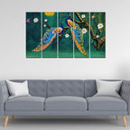VIBECRAFTS Beautiful Pair of Peacock 5 Pieces Canvas Wall Painting For Home | Office | Living Room | Gift (PTVC5Pcs4_8528)