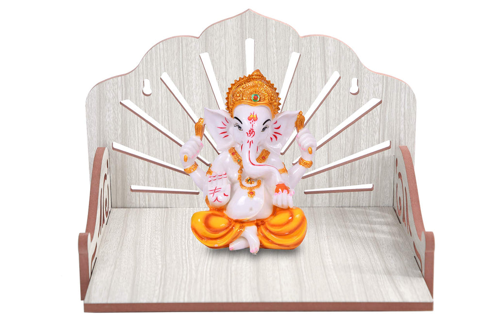 VJ SONS Art and Craft Wooden Temple Beautiful Plywood Mandir Pooja Room Home Decor Office OR Home Temple (White)