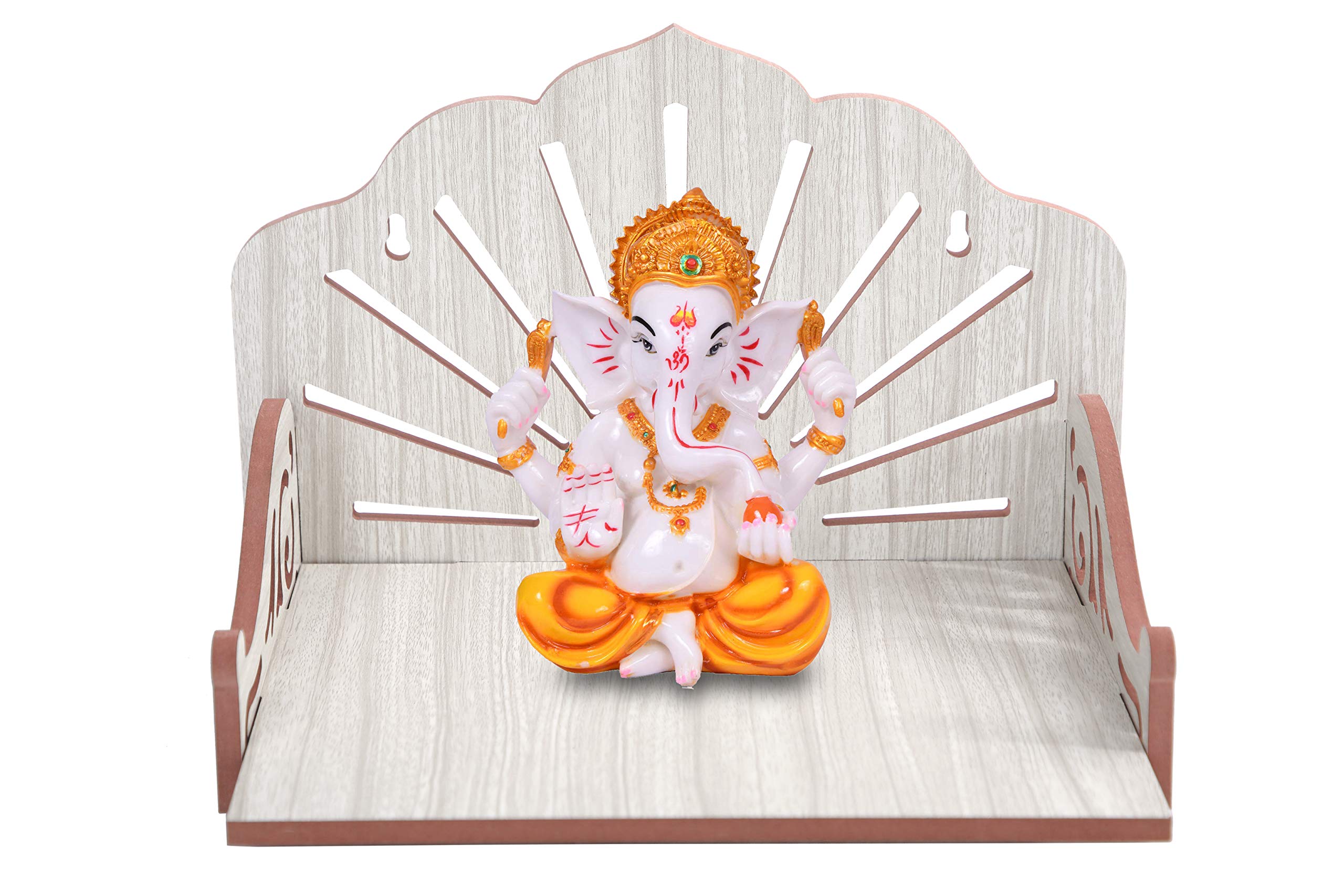 VJ SONS Art and Craft Wooden Temple Beautiful Plywood Mandir Pooja Room Home Decor Office OR Home Temple (White)