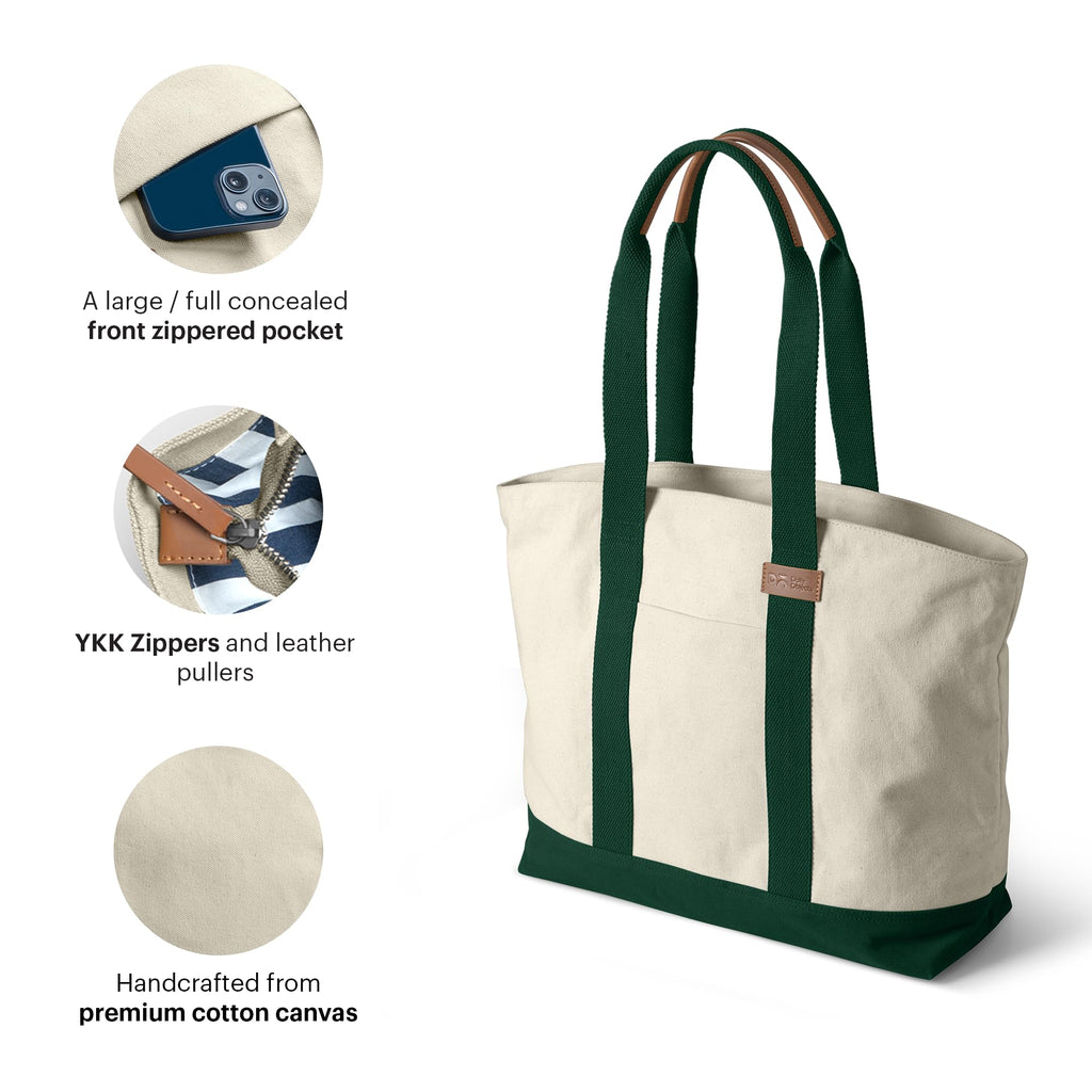 DailyObjects Ivory-Forest Green Field Tote Bag |Canvas Tote Shoulder Bag Fits upto 14 Laptop for Women and Men Work & Daily Use |Handcrafted from premium cotton canvas perfect for Work & Daily Use
