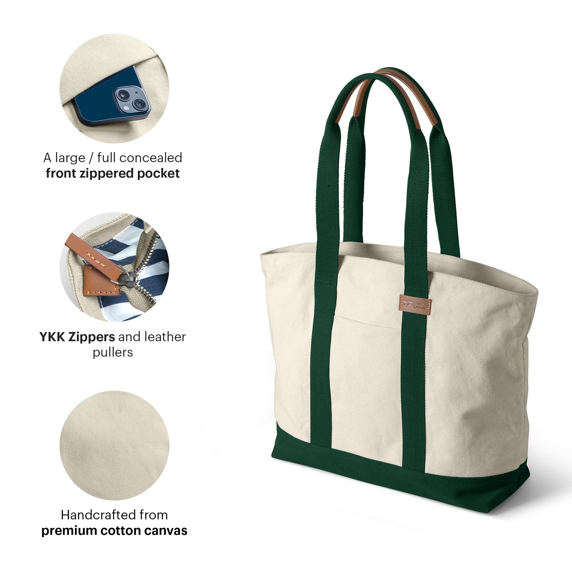 DailyObjects Ivory-Forest Green Field Tote Bag |Canvas Tote Shoulder Bag Fits upto 14 Laptop for Women and Men Work & Daily Use |Handcrafted from premium cotton canvas perfect for Work & Daily Use