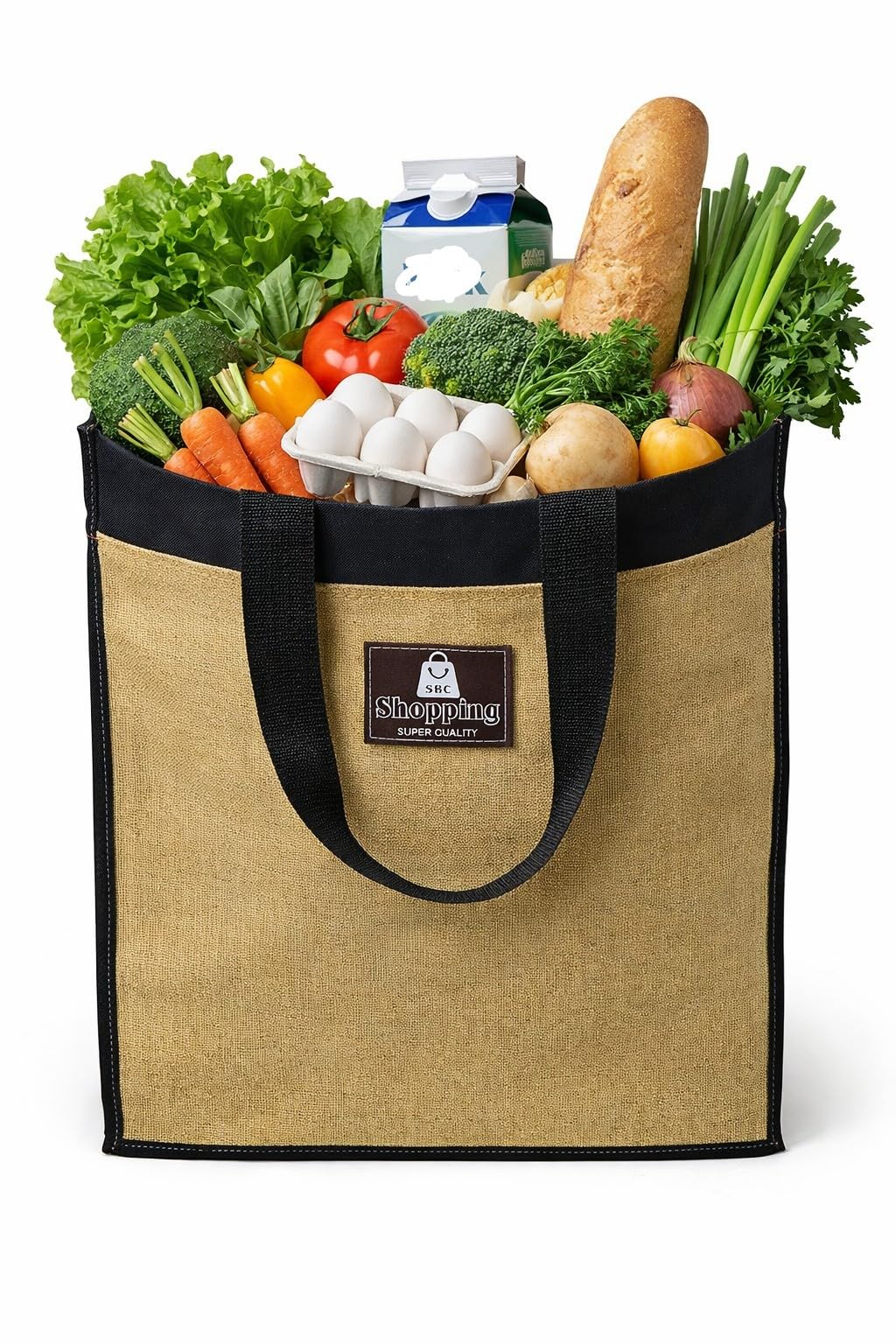 Canvas Shopping Bag Big Heavy Duty Large Eco Cotton Cloth Grocery Shopping Bag for Men Ladies Vegetable Milk Fruits with Hand Carry Handle Lunch Box Jhola Tote Bags Small Size 40x38x14
