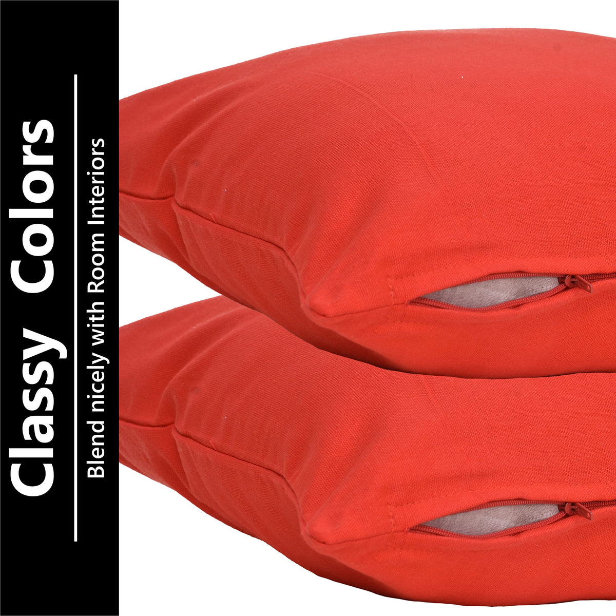 Yellow Weaves Cotton 250 TC Canvas Decorative Cushion Covers, (24 X 24 Inches), Set Of 2, Red