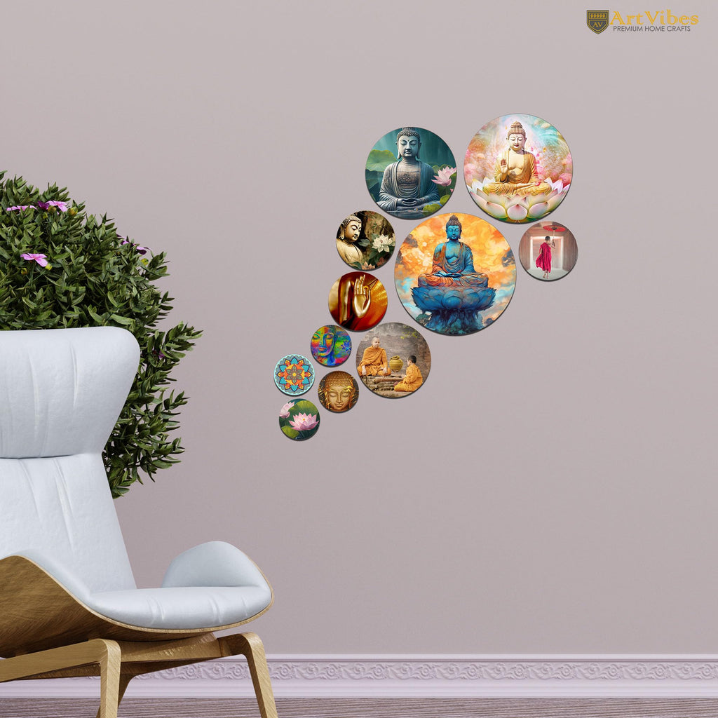 Artvibes Decorative Wooden Wall Hanging Decoration Item for Home | Office | Gift | Decor Art | Livingroom, Bedroom | Stylish Modern Artwork (WPS_137N) Pack of 11 Pieces