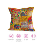 ATRANGI STUDIO Patchwork Cushion Covers - Set of 2 | Handcrafted Khambadiya Patchwork | Rajasthani Art Pillow Cover | Ethnic Cushion Covers for Sofa, Bed & Home Decor | 16x16 Inch, Yellow