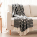 SAJAVAT HOME Hand Crafted Cotton Throw Blanket | Black & Beige All-Season for Sofa, Couch & Bed | Soft Lightweight Knitted Design with Tassels | 80×52 Inches (204×132 cm) Kafalo