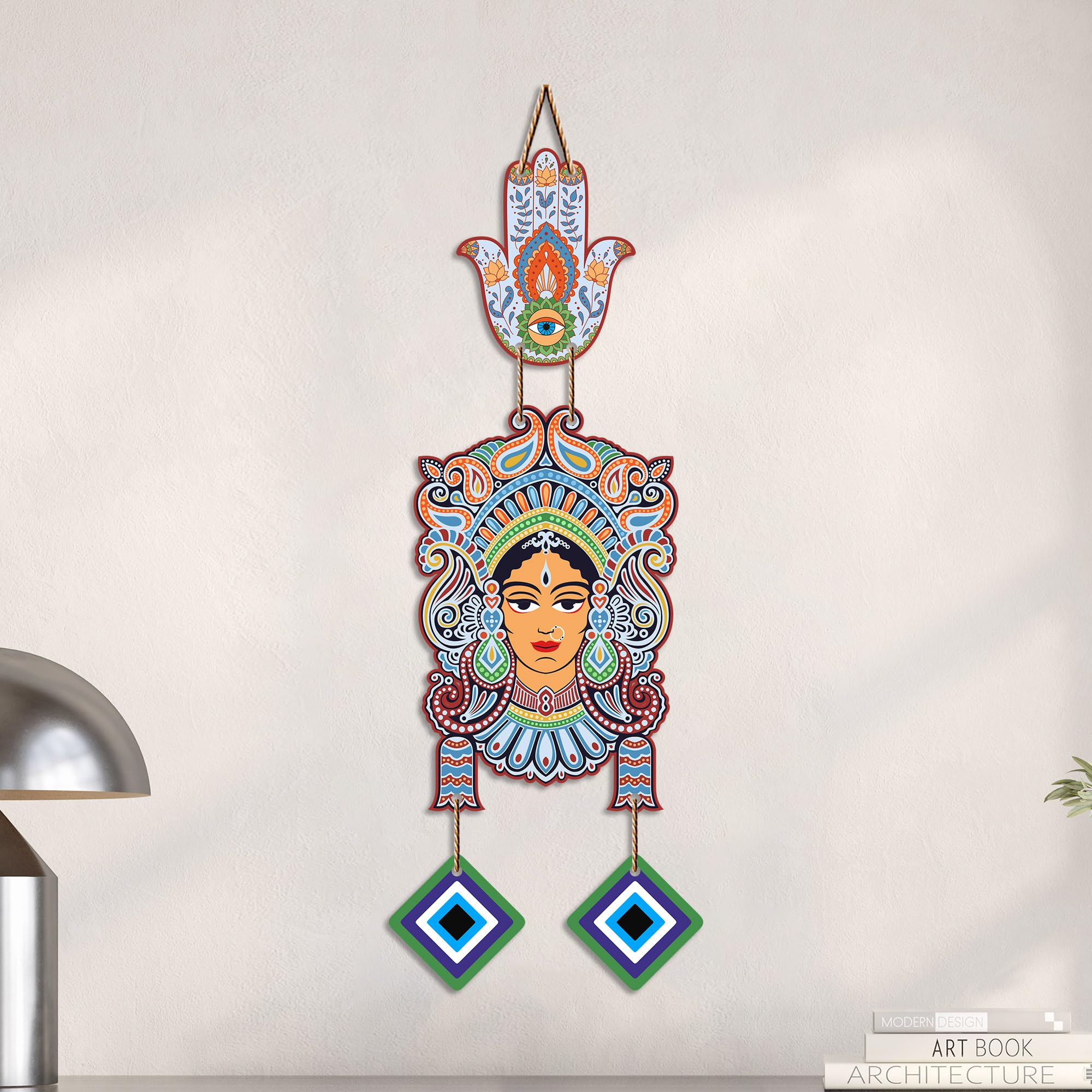 Artvibes Tribal Goddess Face Evil Eye Wall Hanging for Home Decor | Ethnic Indian Wall Art with Nazar Protection | Positive Energy Vastu Decorative Item for Living Room | Gift (WH_85150N)