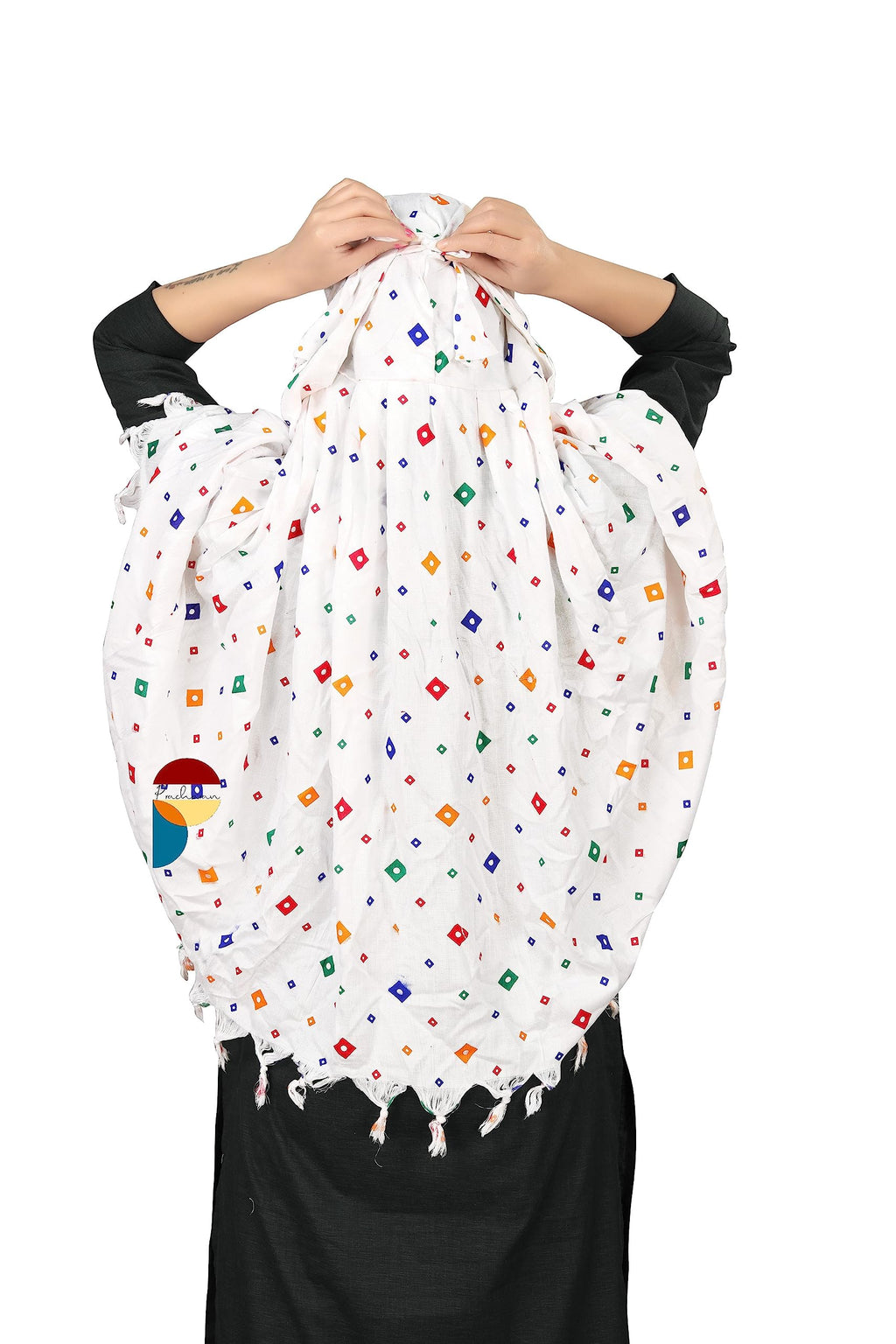 PRACHARAN Cotton Innovative Stylish Big Square Printed Pattern Fancy Scarf With Sun Protection Cover Face Cotton Driving Scarf for Women's and Girls