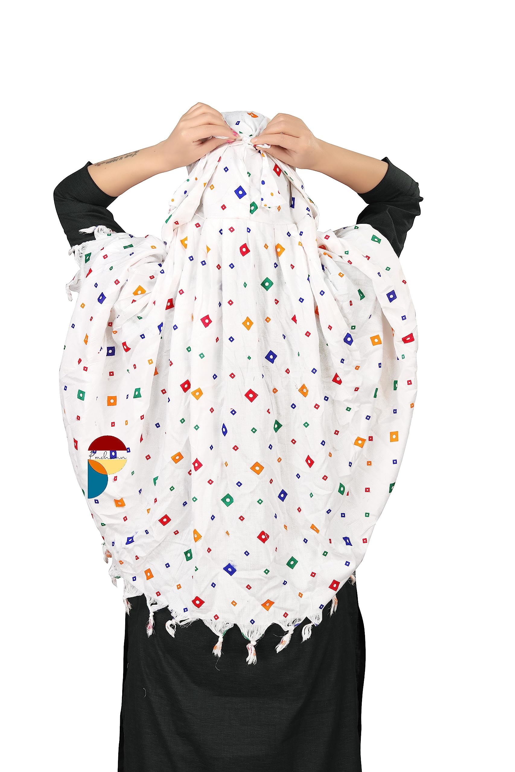 PRACHARAN Cotton Innovative Stylish Big Square Printed Pattern Fancy Scarf With Sun Protection Cover Face Cotton Driving Scarf for Women's and Girls