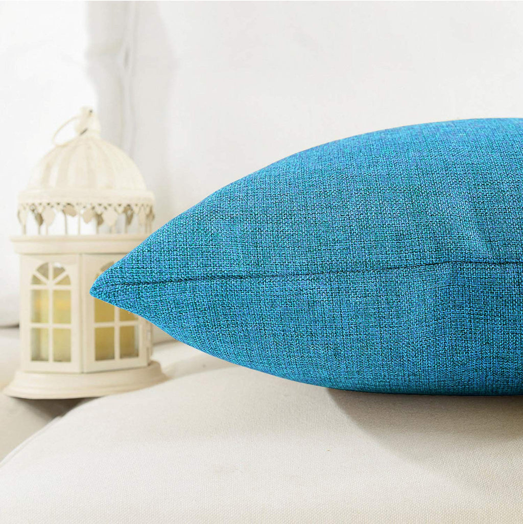Khooti Decorative PolyJute Square Cushion Cover Throw pillow cover for Living Room Couch single Sofa, Colourful Modern Large 24 Inches x 24 Inches / 61 cm x 61 cm (Colour - Bondi Blue)(Set of 1 piece)