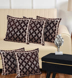 DECOMIZER Jacquard Geomteric Cushion Covers 24 Inch X 24 Inch Set Of 5 Ethnic Motifs 240 TC Cushion Covers,Design- Plus,Color- Coffee