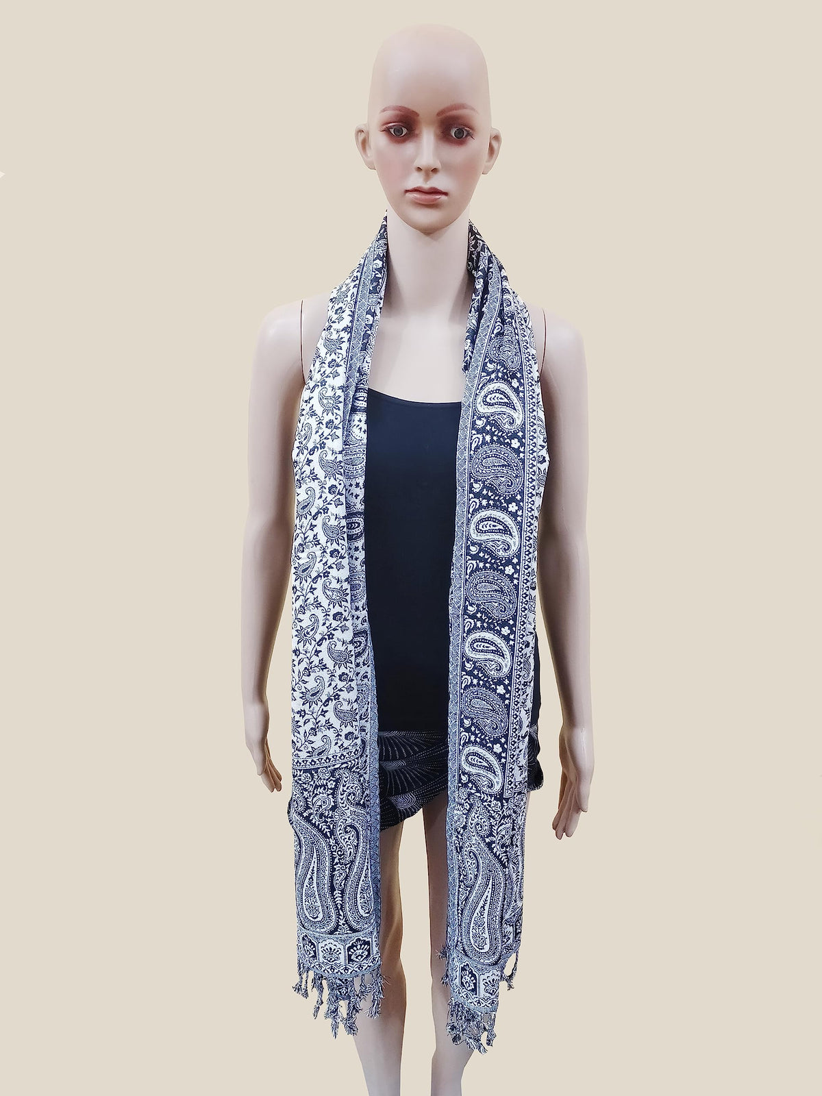 Rastogi Handicraft Large Pashmina Shawls & Wraps for Women Extra Soft Cashmere Feel Throw Womens Size 82 X 28 Inches, Black Carry Design-1, 82 X 28 Inches