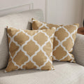 HUESLAND Premium Cotton Cushion Cover 16 inch x 16 inch | Decorative Square Throw Pillow Covers Set for Sofa, Living Room & Bedroom | Set of 2 | Quatrefoil Light Brown