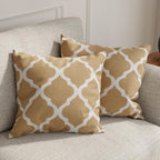 HUESLAND Premium Cotton Cushion Cover 16 inch x 16 inch | Decorative Square Throw Pillow Covers Set for Sofa, Living Room & Bedroom | Set of 2 | Quatrefoil Light Brown