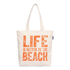 AQVA Printed Cotton Canvas Tote Bag for Women & College Girls | Trendy Stylish Multipurpose Handbag with Zipper | Shoulder Bag for Shopping, Beach, Travel (Life is Better at Beach)