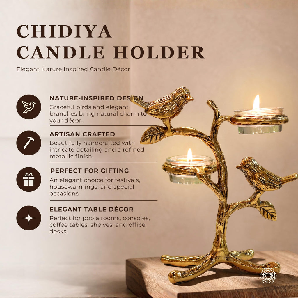 BEHOMA Metal Romantic Love Birds Tree Candle Valentine’s Day, Gold