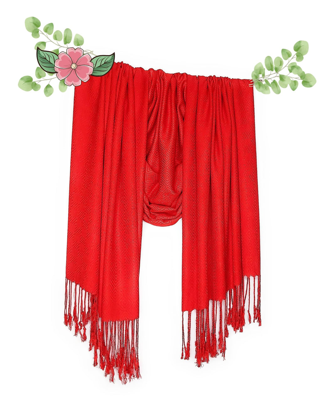 Chandwasia Viscose Dobby Weaving Scarf Stole | For Neck Covering Head Wrap Shoulder Drape Travel Casual Daily Use | Viscose Fabric | Red | Men Women | Long Shawl Wrap | Soft Texture Comfort Style