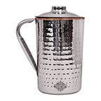 Indian Art Villa Steel Copper Hammered Design Carafes with Lid, Storage & Serving Water, Beneficial for Health, Volume-1000 ML
