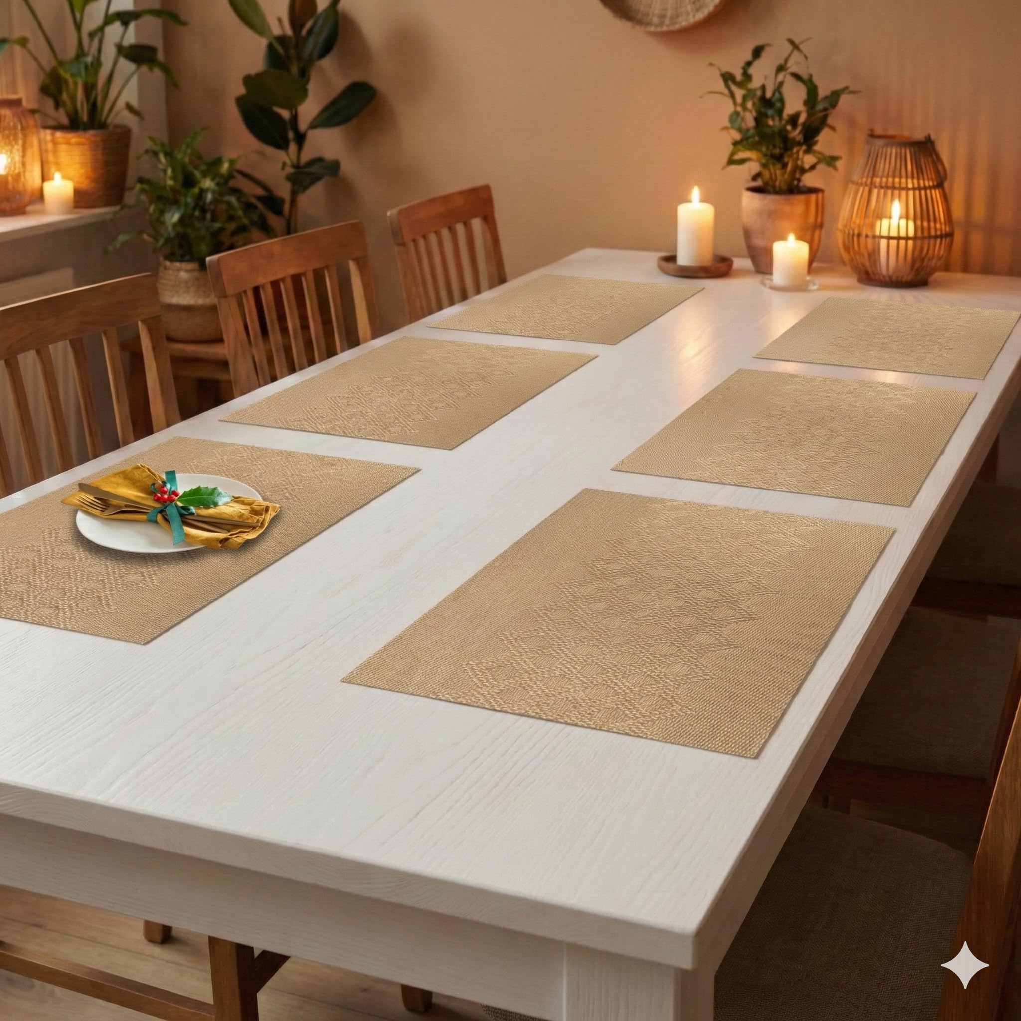 YELONA Placemats Set of 6, Heat-Resistant Woven Vinyl Table Mats, Non-Slip & Washable Dining Tablemats for Kitchen & Dinner Decor, Wood Brown (45cm x 30cm) Kafalo