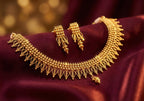 JFL - Jewellery for Less Traditional One Gram Gold Plated Necklace Set for Women | Design Handmade Mesh Pattern Necklace with Matching Drop Earrings | Ethnic Wedding, Bridal & Festive Jewellery