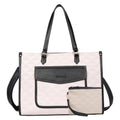 Womanix PU Laptop Tote Bags for Women with Front Pocket, Work Bag,15 inch tote for Women, Large Capacity Handbag for Office, School, Travel, Teacher Purse (Beige Black)
