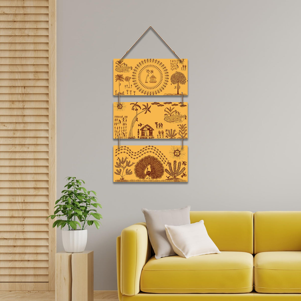 Artvibes Ancient Village Warli Art Decorative Wall Hanging Ornaments | Wall Sculpture | Signs & Plaques | Modern Decor Artwork | Wall Art Print | Handcrafted Art | Unique Gift Items (WH_9457N)