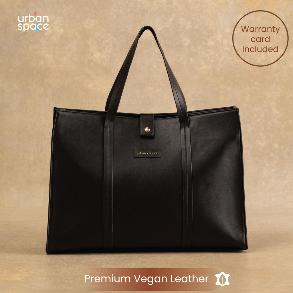 Urban Space Vegan Leather Women Tote Bag with Laptop compartment, Handbag for Work, Ladies purse, Stylish Shoulder Bag, Laptop ipad Bags For Office Use, Gift for Women (Luna Tote Black)