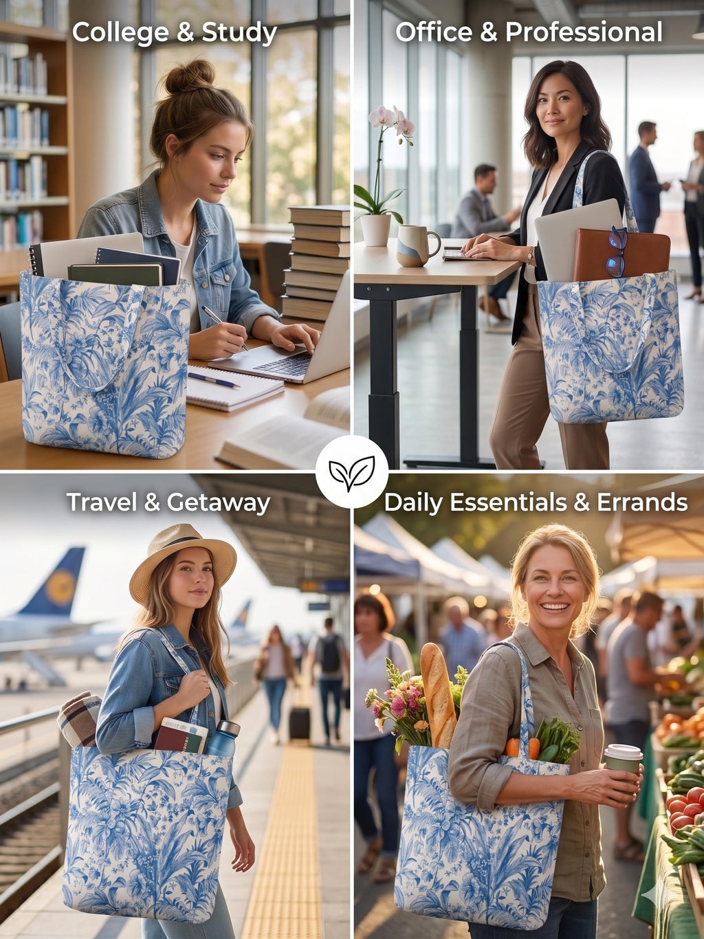 Velmora Cotton Tote Bag for Women & Men | Reusable Shopping Bag with Printed Design | Lightweight Fabric Carry Bag with Comfortable Handles | Grocery Shopping Book Work Travel College Everyday Use