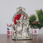 KridayKraft Metal Radha Krishna Idol with Cow Decorative Showpiece Statue for Puja Room Home Office Desk Gift Items Ornate Metal Sculpture of Hindu Deities (Silver, Height 33 CM)