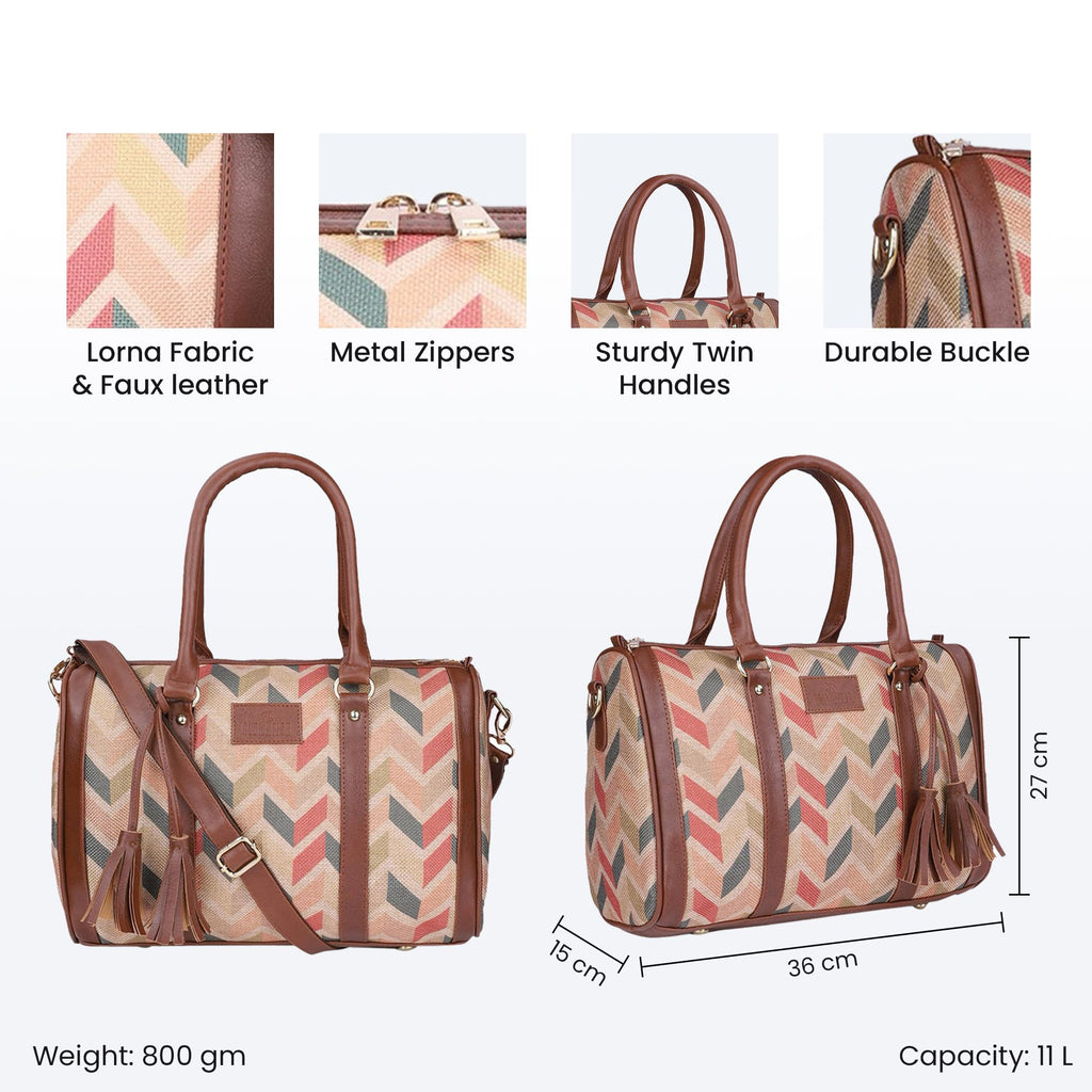 THE CLOWNFISH Lorna Printed Handicraft Fabric Handbag for Women Office Bag Ladies Shoulder Bag Tote For Women College Girls (Cream)