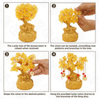 ABOUT SPACE Lucky Feng Shui Citrine Tree of Life Bonsai - Gold Crystal Ornaments with 6 Hanging Coin Charms for Health, Wealth and Happiness - Table Decor, Living Room, Office (7 x 3 inch)