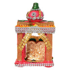 KSI Lakshmi Ganesh Temple for Diwali Puja with 4 Diyas on top, Made of Earthen Clay Lakshmi Ganesh Murti for Diwali Puja, 13 cm x 13 cm x 20 cm (LxWxH)