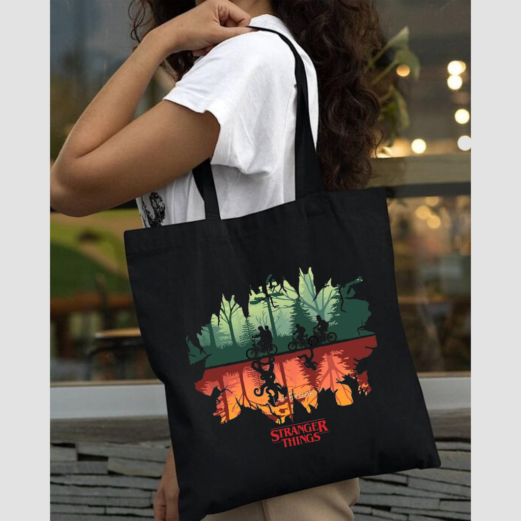 Peach Blossom Printed Cotton Zipper Tote Bags | CBAG - WHT-HELLFIRE_BLK-STRANGER