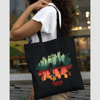 Peach Blossom Printed Cotton Zipper Tote Bags | CBAG - WHT-HELLFIRE_BLK-STRANGER