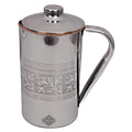 INDIAN ART VILLA Steel Copper Jug with Embossed Design, 2000 ml Drinkware & Serveware for Yoga and Daily Use