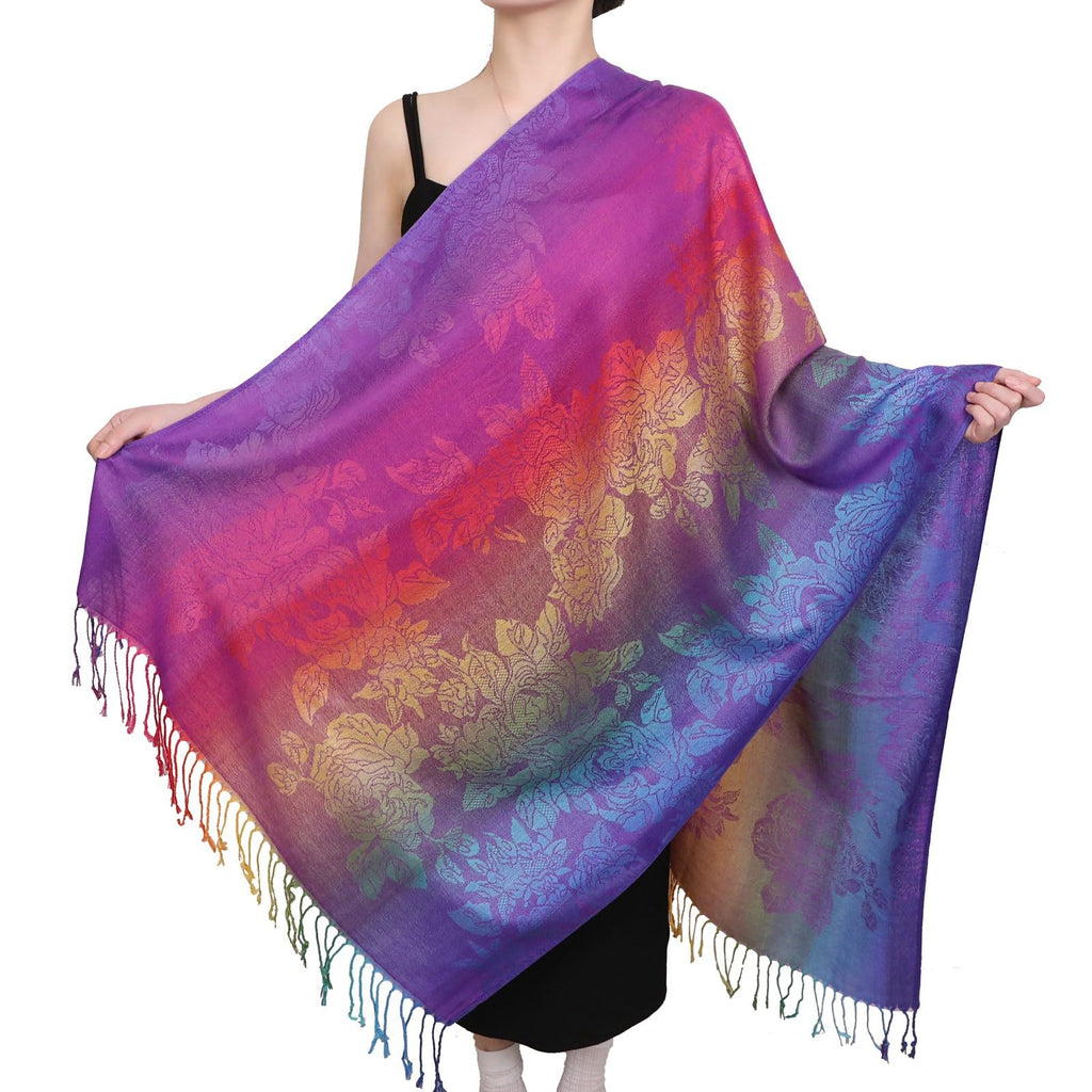 Fashion Colorful flowers Jacquard cotton pashmina Women Wrap Shawl tassels Scarves 75 x 27.5 (THM08-05)