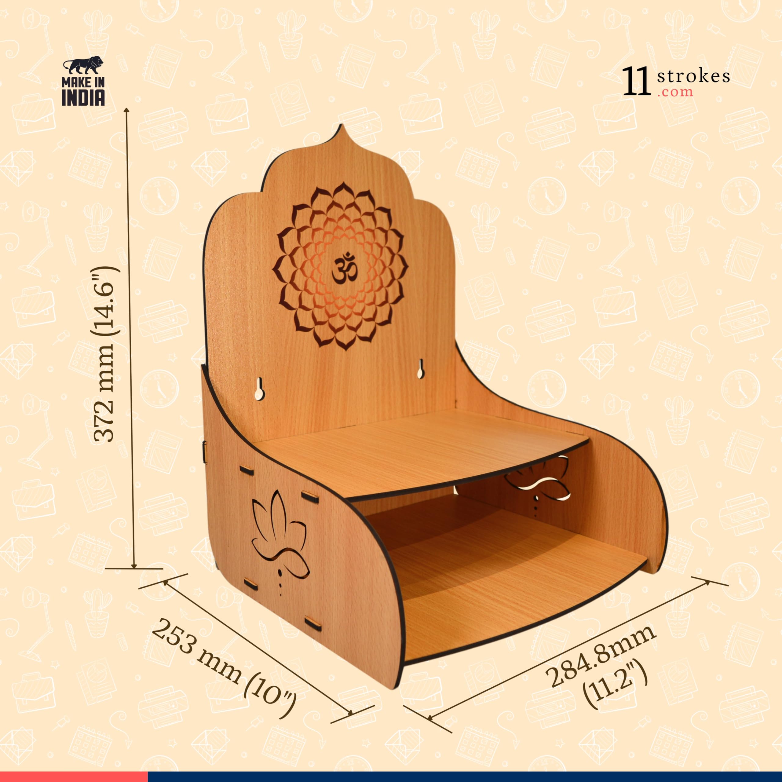 11 Strokes Samarpan Wooden Pooja Mandir for Home Small Size - Foldable DIY Wall Mount Devghar - Modern Singhasan for God & Small Wooden Temple, Puja Stand