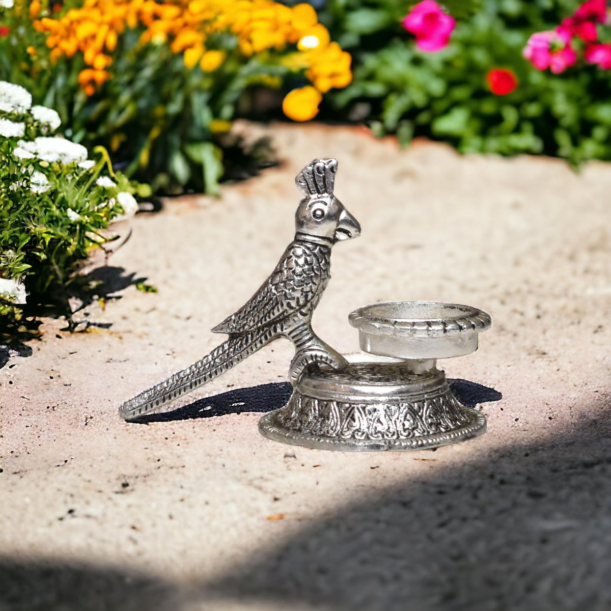 KridayKraft Aluminium Parrot Diya (Silver)