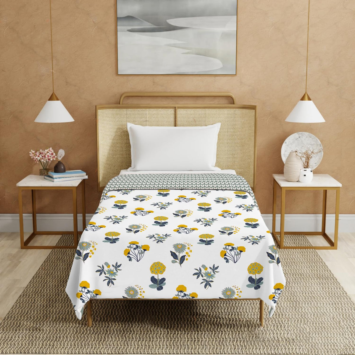 Urban Space 100% Cotton Malmal Single Bed Dohar, All Season Reversible Blanket, Soft, Lightweight and Breathable Ac Dohar/Quilt/Blanket/for Bed, Sofa AC Blanket (58 x 95 inch, Radiance White) Kafalo