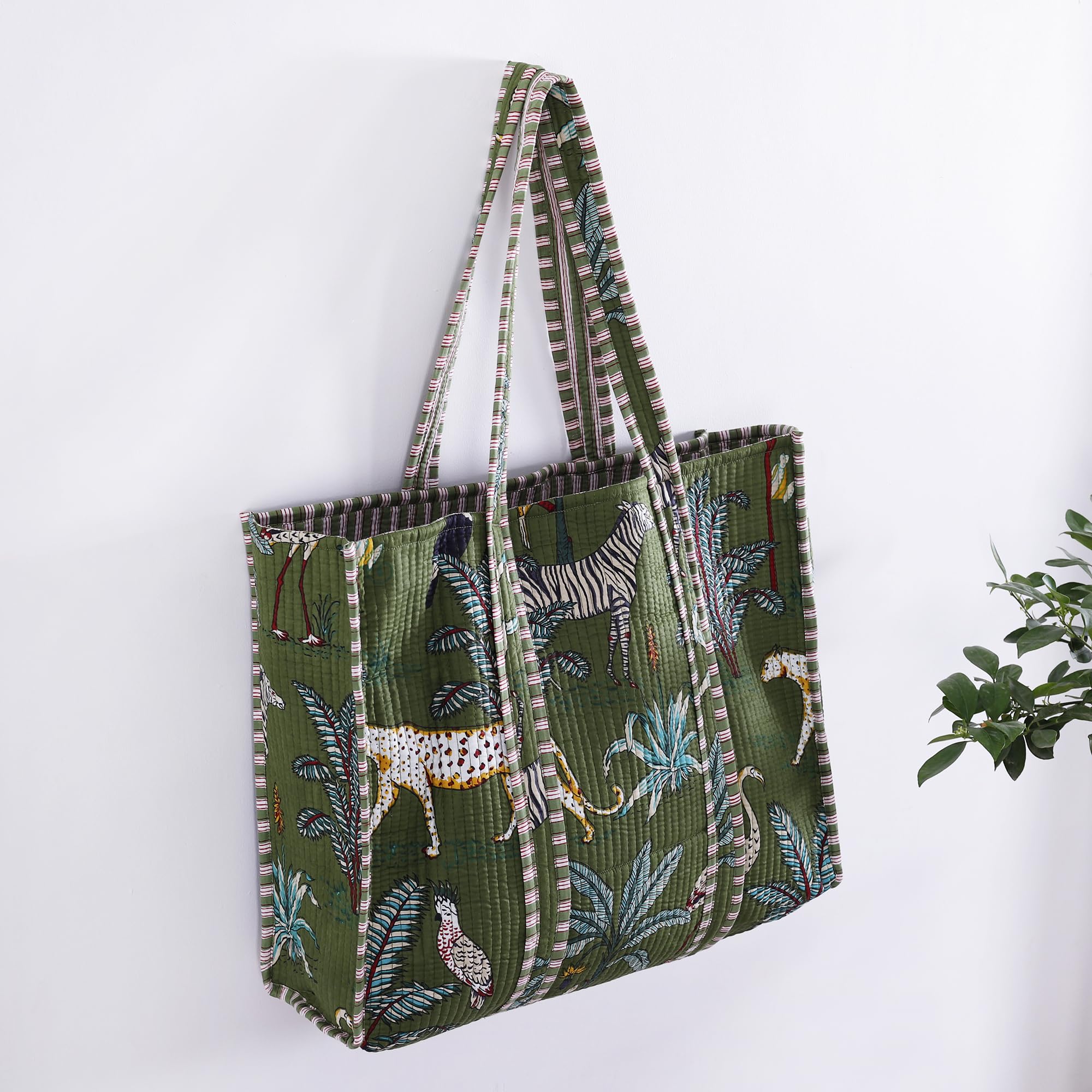 Ravaiyaa - Attitude is everything Women & Man Beautiful Printed Cotton Grocery Shopping Bag | Shoulder Bag | Cotton Tote Bag | Travel Tote Bags 18x5.5x16 Inch (Green Forest)