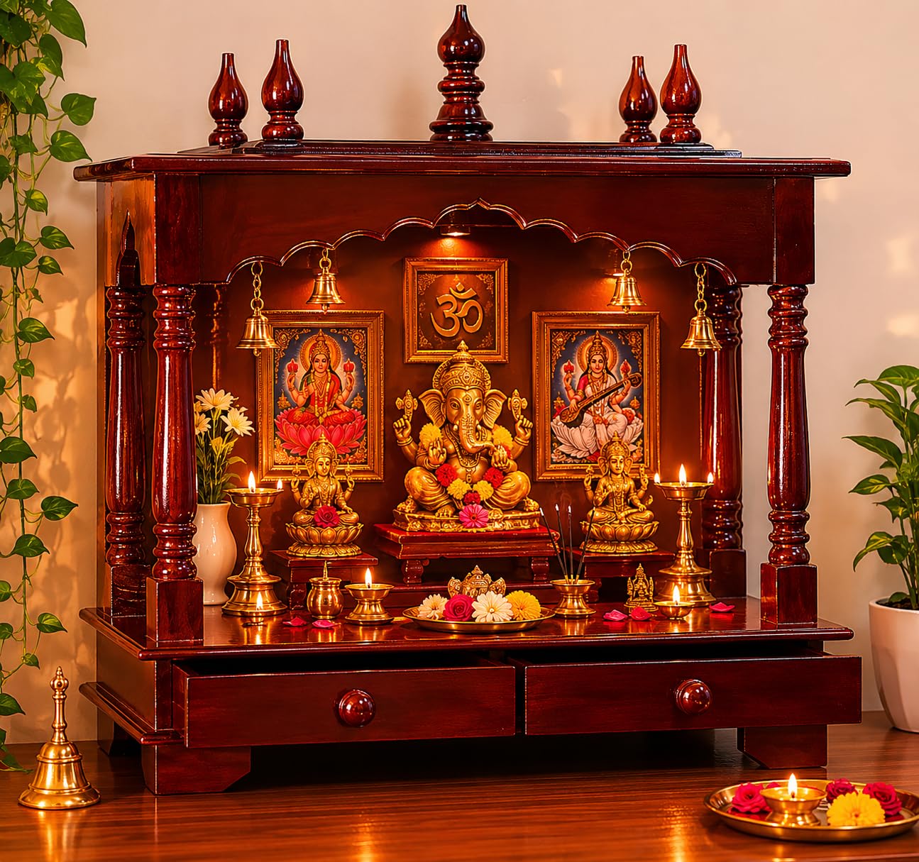 Kamdhenu Art and Craft Wooden Temple/Home Temple/Pooja Mandir/Pooja Mandap/Temple for Home (P20N)