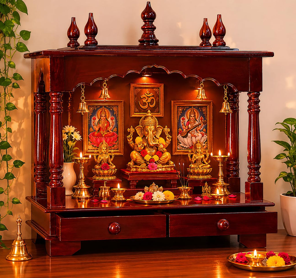 Kamdhenu Art and Craft Wood Home Temple, Brown, Temple, 20 x 11 x 24 inch Lx Wx H
