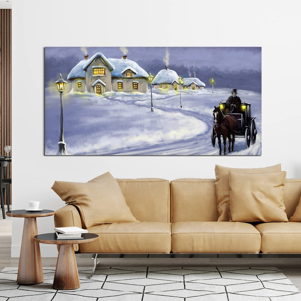 VIBECRAFTS Canvas Paintings for Living Room Drawing Room Rural Landcape In Winters Canvas Wall Painting Fitted With Wooden Frame For Home | Office | Living Room | Gift (PTVCH_2487)